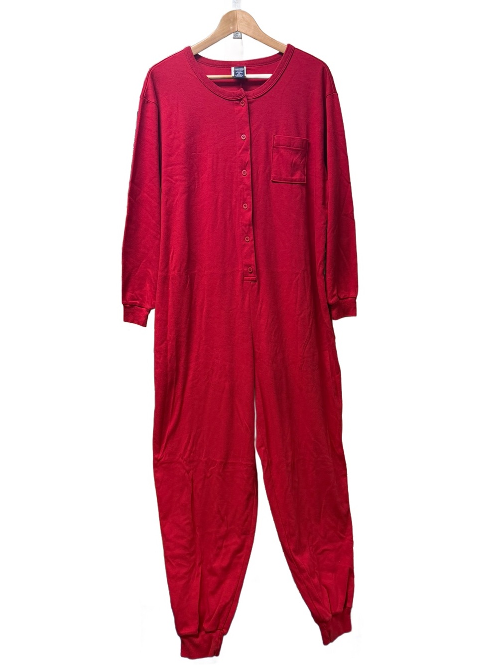 Lands’ End Red 100% Cotton Union Suit Pajamas Medium Womens 10-12 EUC Cabincore